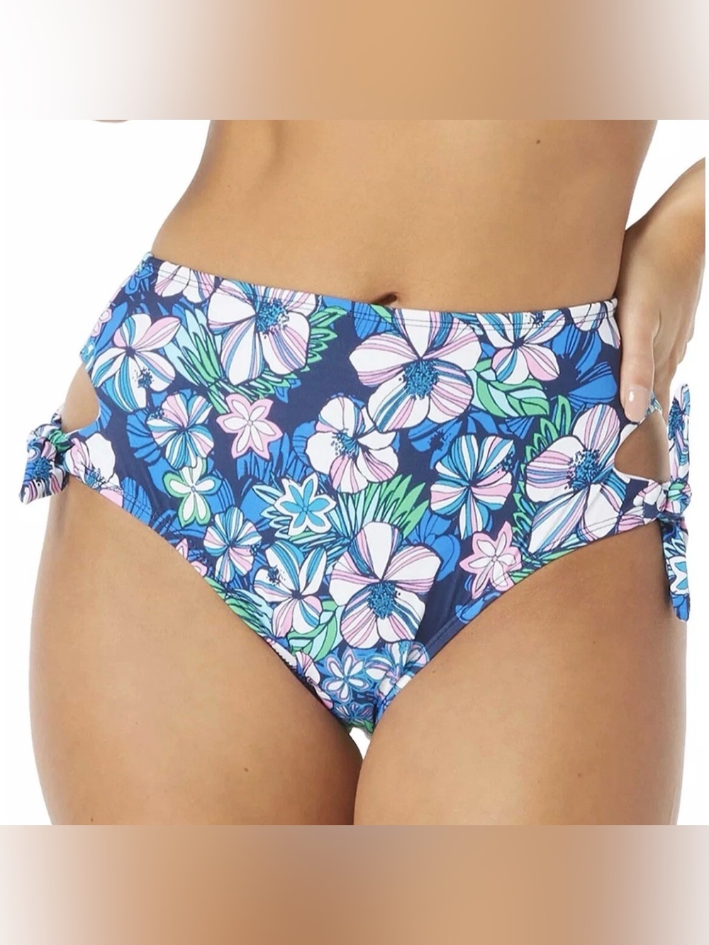 Sundazed Tatum Floral-Print Tie Side High-Waist Bottoms, Azure, Medium , $25